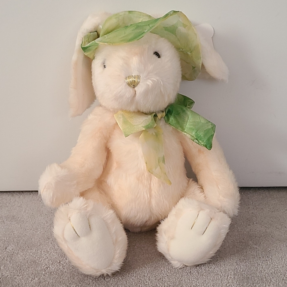 Plush Rabbit with Floral Hat and Bow
